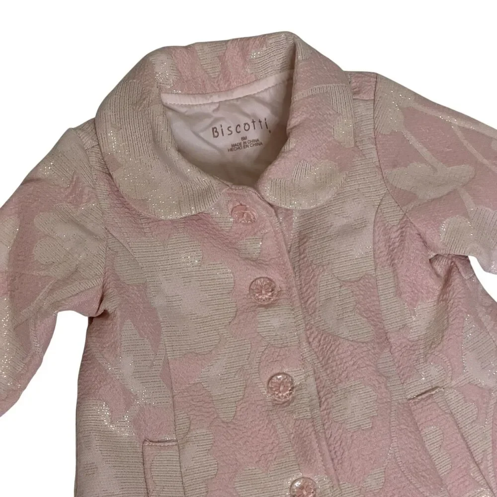 Biscotti Jacket Coat Baby Girl Infant Dressy Ruffle Pink Silver 6 Month